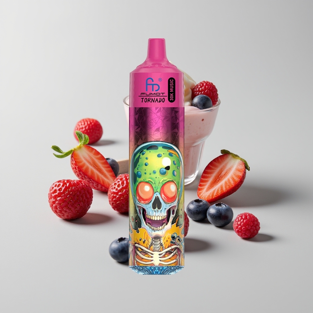 Fumot RandM Tornado 30000 Puffs 30mL 5% Malla 1.0 Ohm LED Arándano Fresa Frambuesa Helado