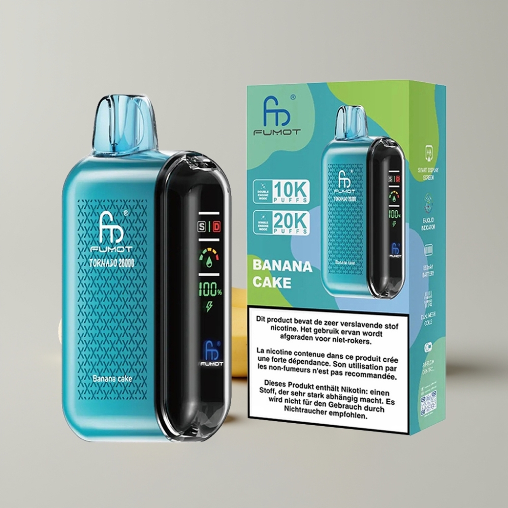 Fumot Tornado 20000 Puffs Doble Malla 20ml Pantalla Inteligente Tarta de Plátano