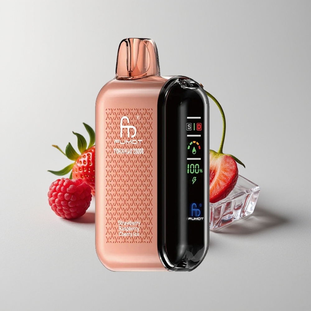Fumot Tornado 20000 Puffs Dual Mesh Coil 20ml Fresa Frambuesa Cereza Hielo