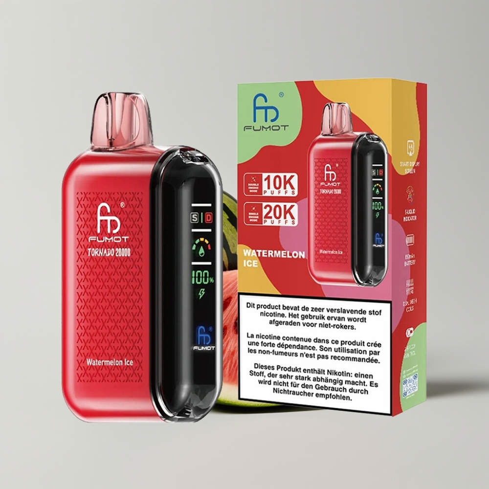 Fumot Tornado 20000 Puffs Dual Mesh Coil 20ml Pantalla Inteligente Sandía Helada