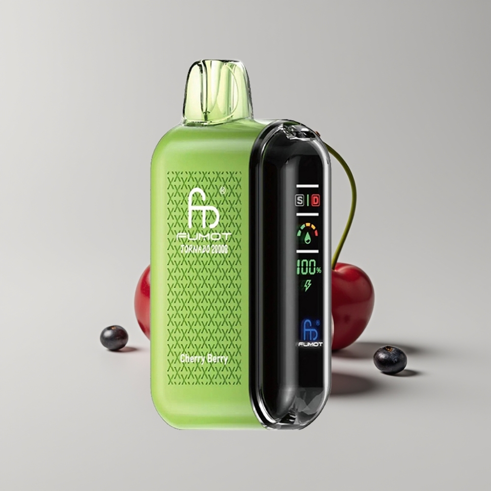Fumot Tornado 20000 Puffs Dual Mesh Coil Cereza y Baya Recargable Pantalla Inteligente