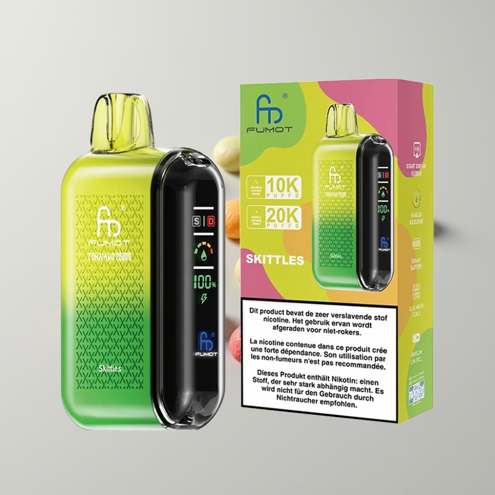 Fumot Tornado 20000 Puffs Dual Mesh Coil Sabores Skittles 20ml Pantalla Inteligente