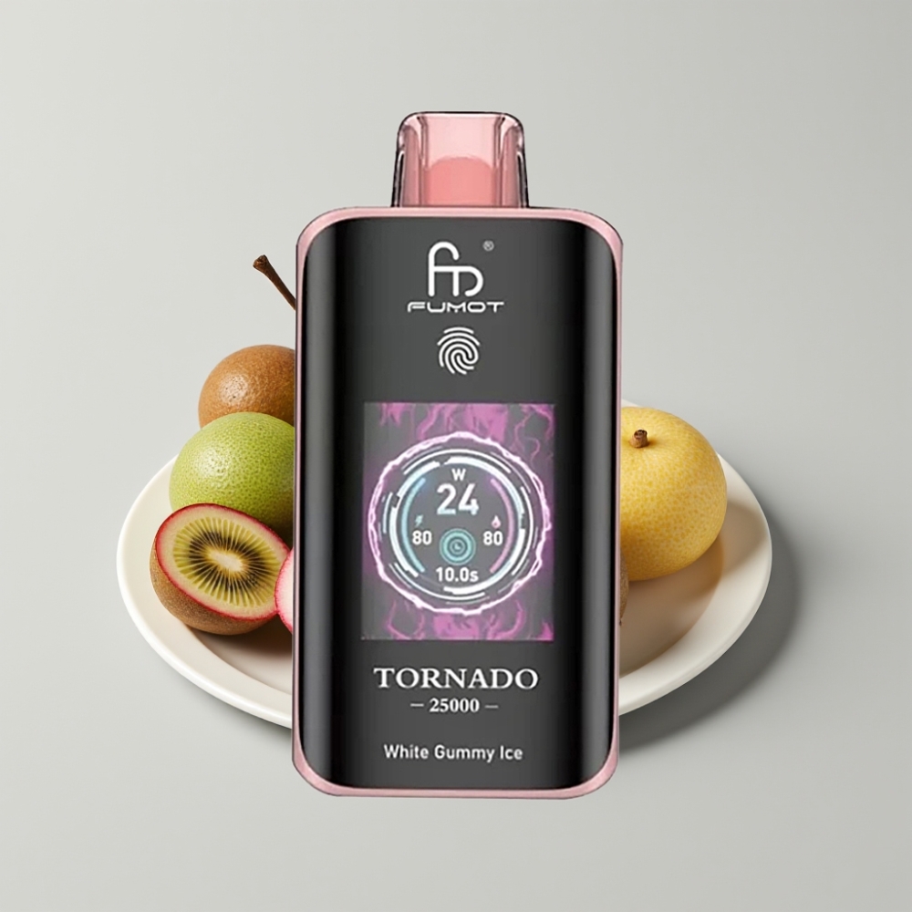 Fumot Tornado 25000 Puffs Pantalla HD Batería 700mAh Recargable Sabor Kiwi Fruta de la Pasión Guayaba