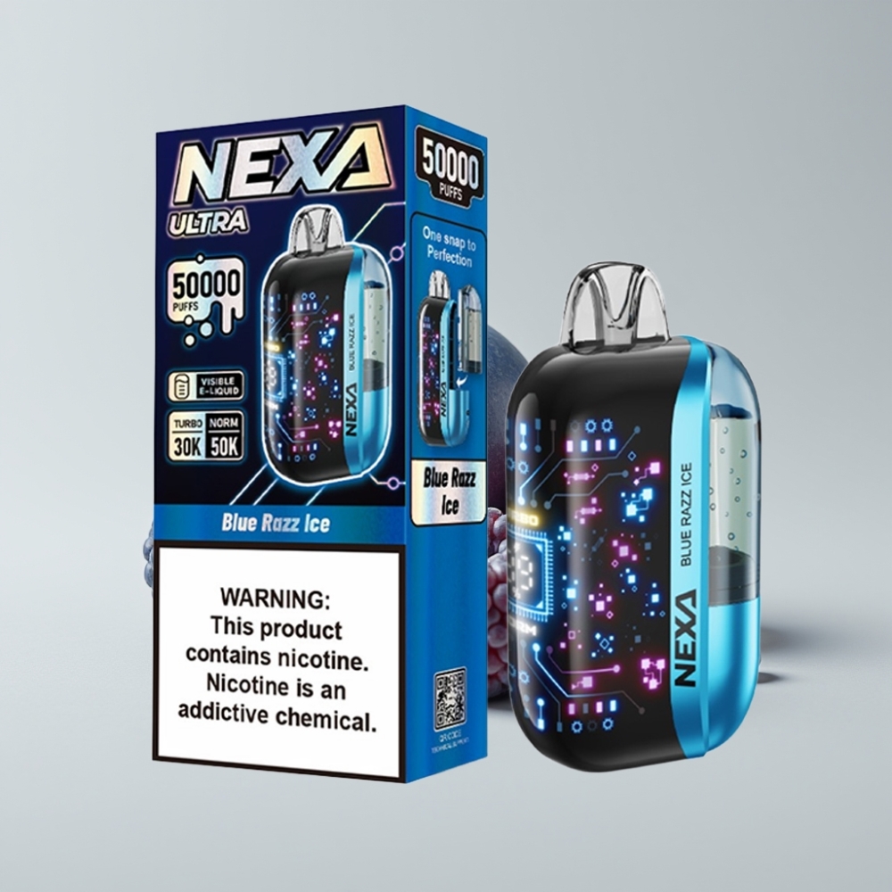NEXA Ultra 50K Disposable Vape 20ml 5% Azul Frambuesa Hielo Pantalla 3D Tipo-C