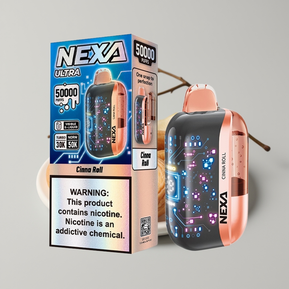 NEXA Ultra 50K Disposable Vape Canela Rollo 20ml 5% 0.9ohm Pantalla Curva 3D