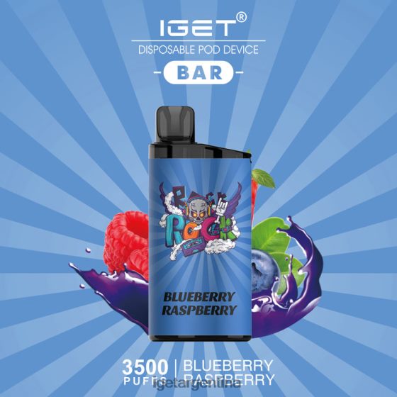 IGET Vape Online barra - 3500 inhalaciones hielo de frambuesa y arándanos J60FFH618