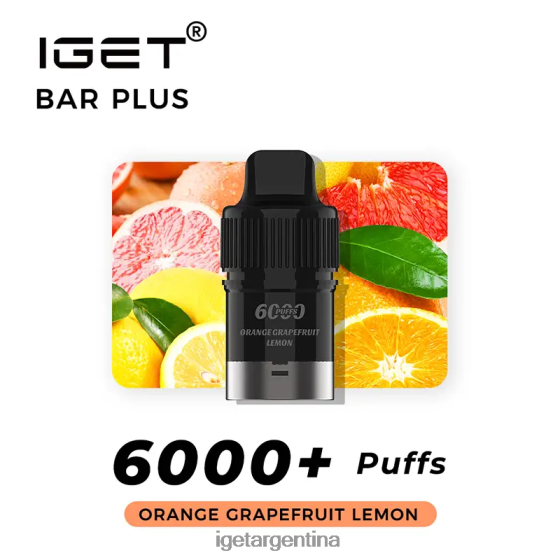 IGET Vape Argentina Barra sin nicotina plus pod 6000 inhalaciones naranja pomelo limón J60FFH380